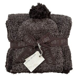 Barefoot Dreams Cozychic Pom Pom beanie and scarf Set OS espresso cocoa NWT